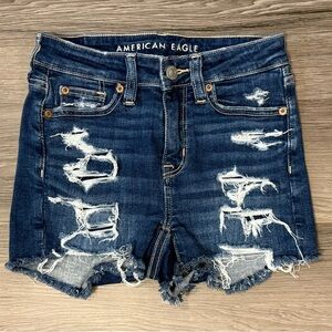 American Eagle Outfitters Ripped Dark Blue Jean Shorts, Size 000